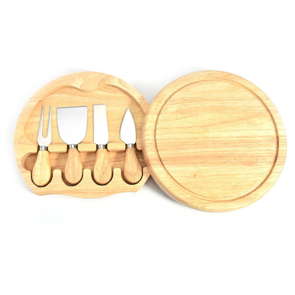 Cheese Knives Set Stainless Steel Blade Ergonomic Handle Cheese Cutter Fork with Wooden Box for Pizza Bread