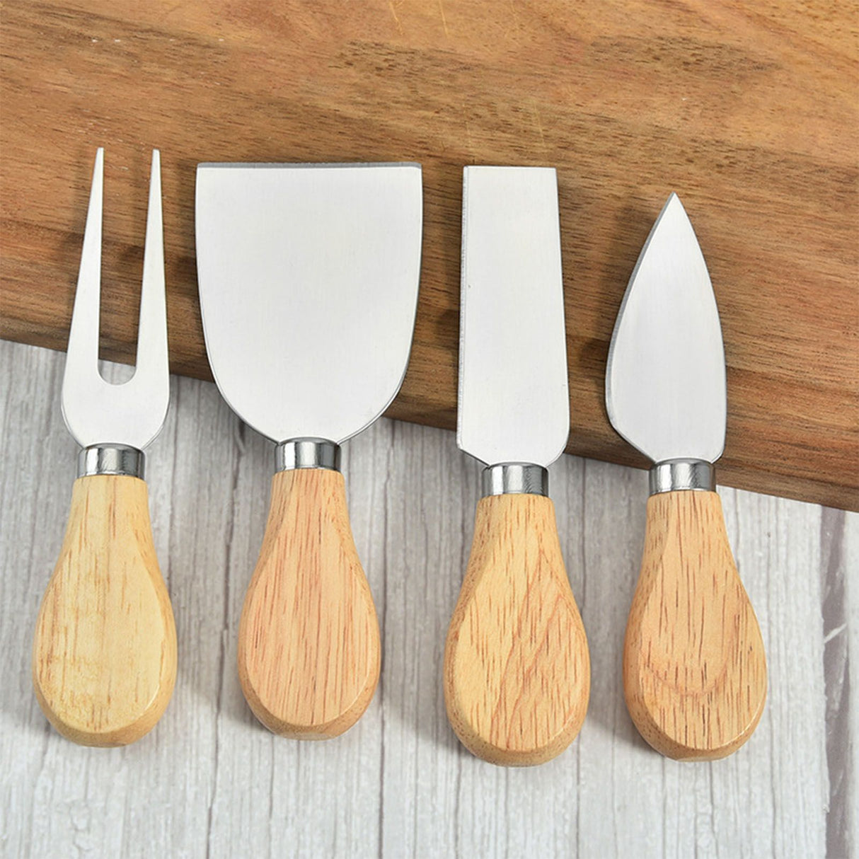 Cheese Knives Set Stainless Steel Blade Ergonomic Handle Cheese Cutter Fork with Wooden Box for Pizza Bread