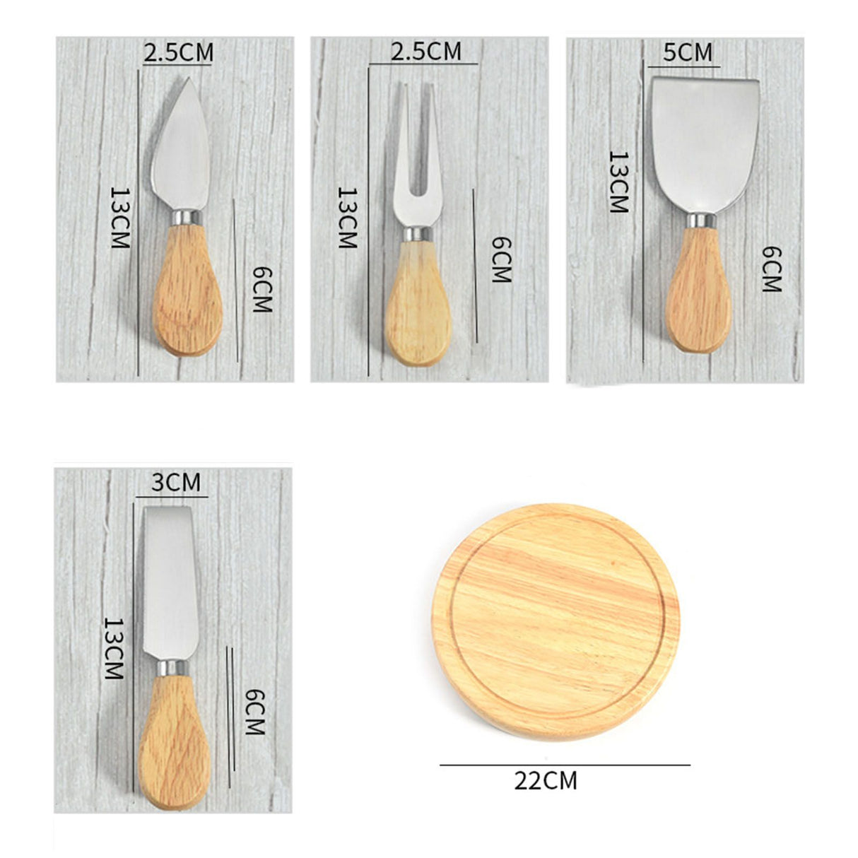 Cheese Knives Set Stainless Steel Blade Ergonomic Handle Cheese Cutter Fork with Wooden Box for Pizza Bread