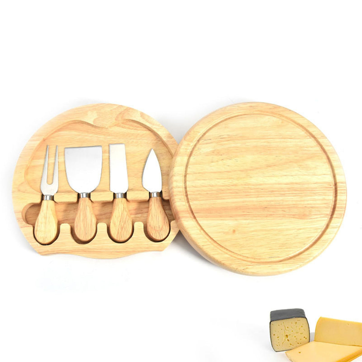 Cheese Knives Set Stainless Steel Blade Ergonomic Handle Cheese Cutter Fork with Wooden Box for Pizza Bread
