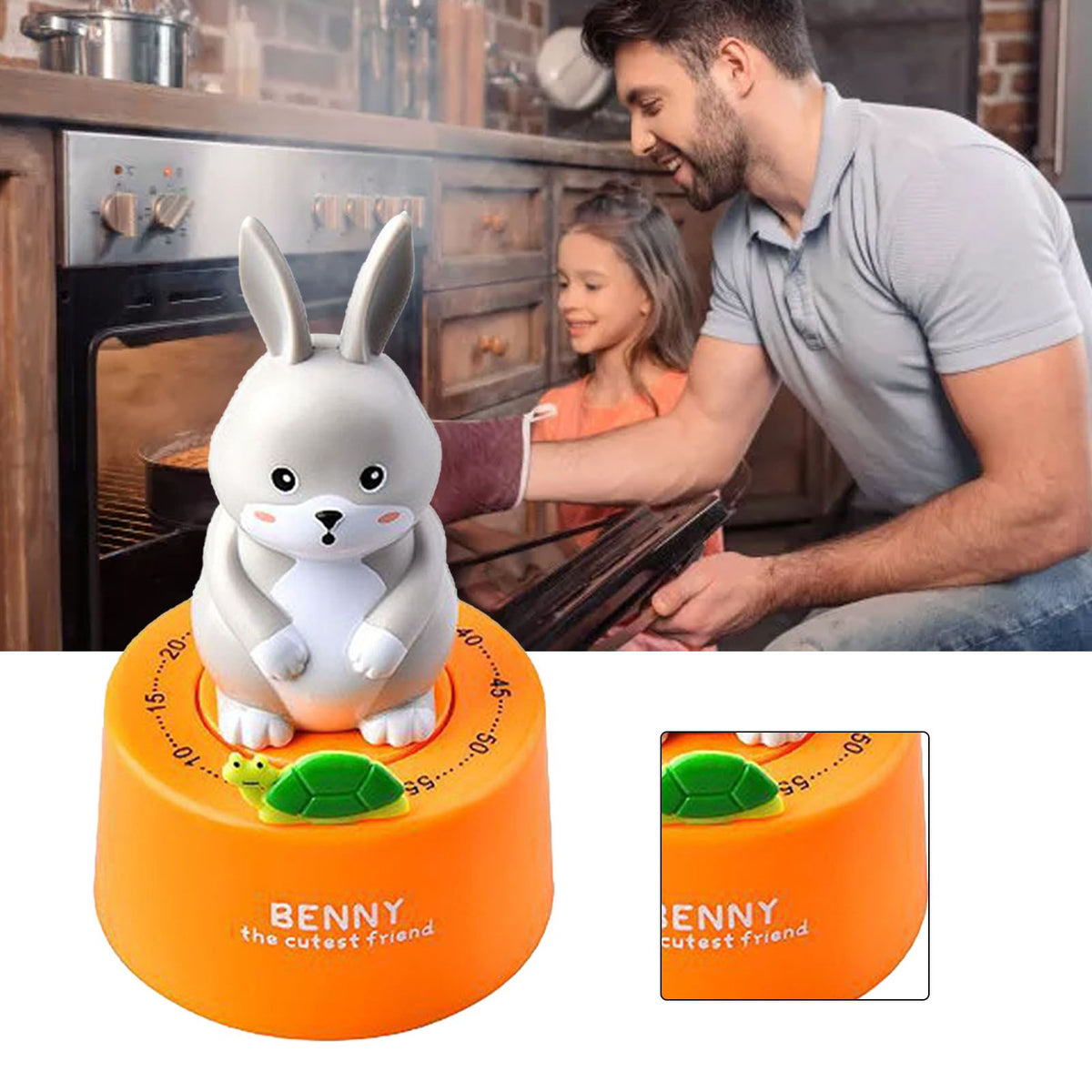 Cute Cartoon Animal Kitchen Mechanical Timer 60 Minute Visual Countdown Timer for Holiday Gifts Cooking Baking Study Sport Home Decoration RB713 Orange