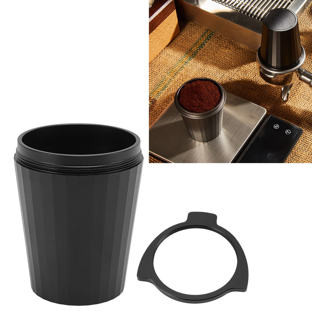 54mm Coffee Dosing Cup Aluminum Alloy Portafilter Dosing Mug for Coffee Maker Machine Black