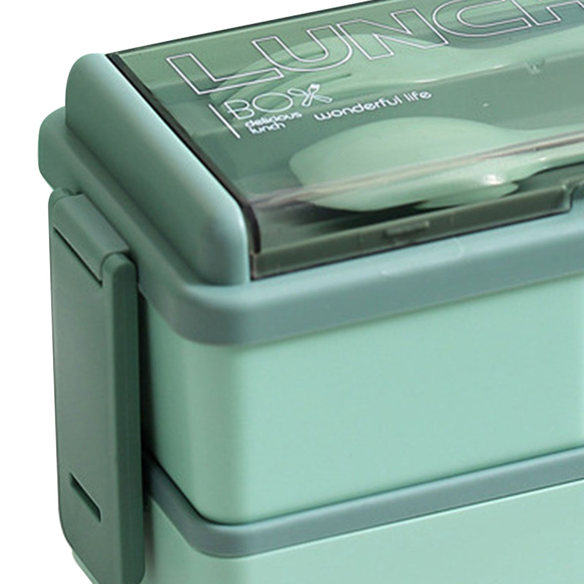 Bento Box Two Layers Green with Divider Food Grade Plastics Microwave Safe Lunch Container for Picnic
