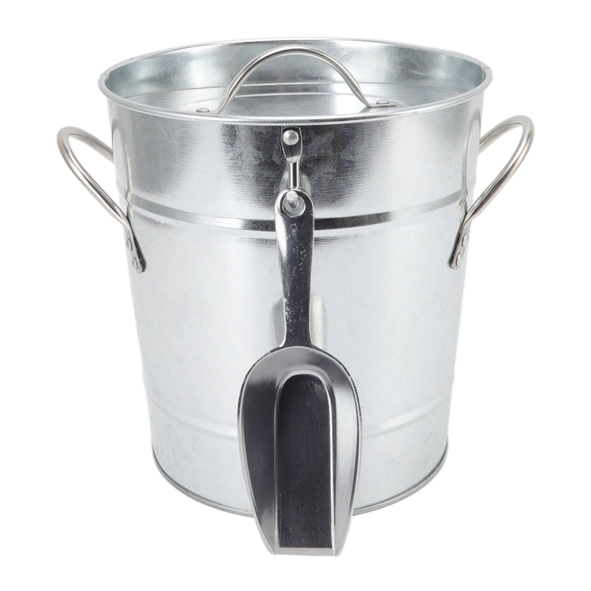 Ice Bucket Round with Ice Shovel Galvanized Sheet Plastic Beer Chiller Bin for Bar Home Wood Color
