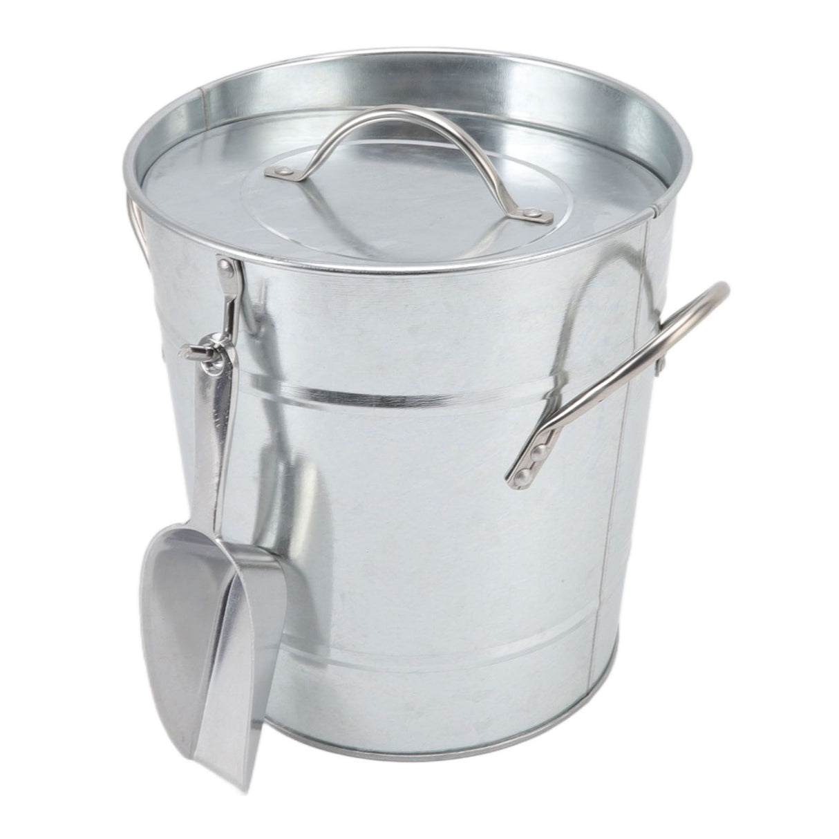 Ice Bucket Round with Ice Shovel Galvanized Sheet Plastic Beer Chiller Bin for Bar Home Wood Color