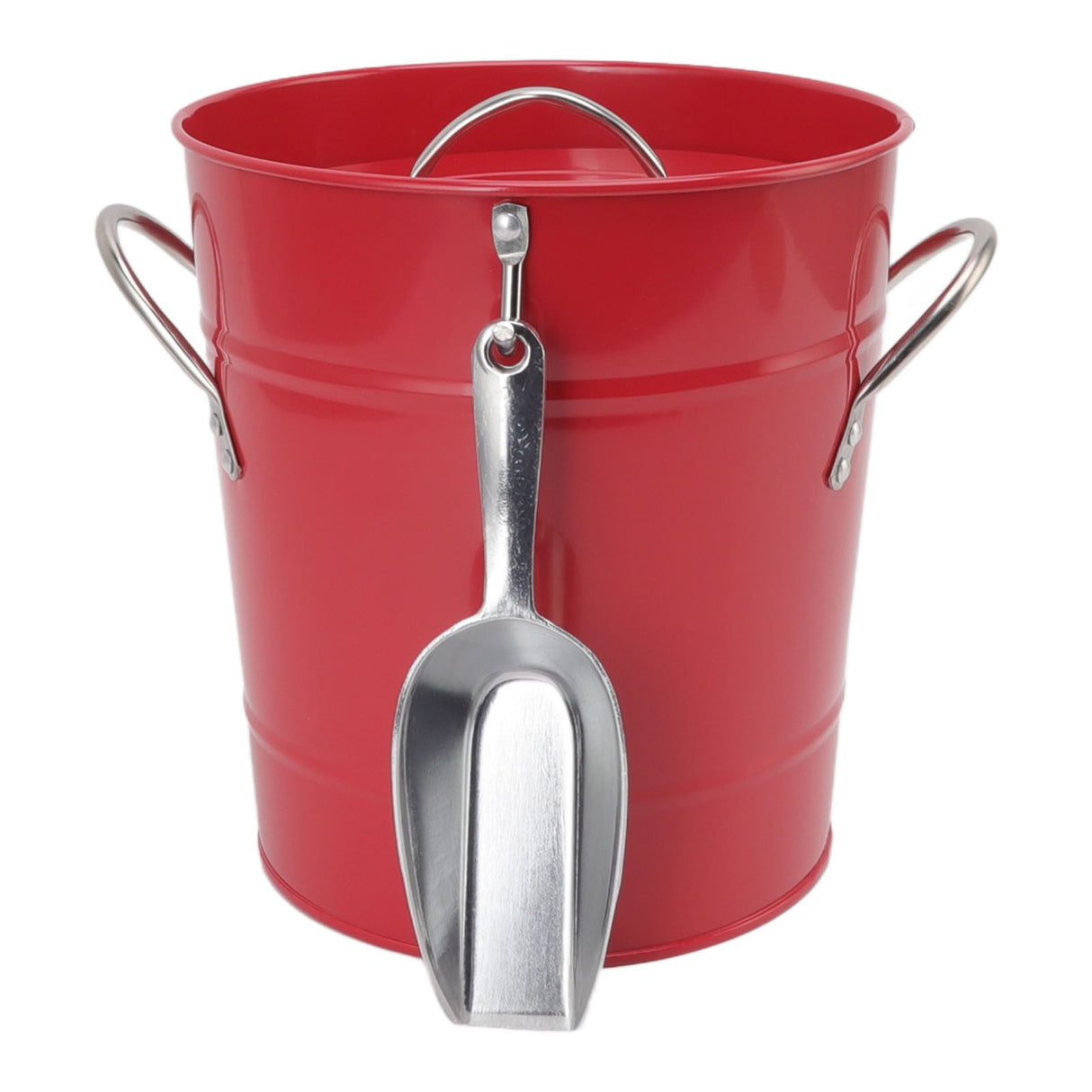 Ice Bucket Round with Ice Shovel Galvanized Sheet Plastic Beer Chiller Bin for Bar Home Red