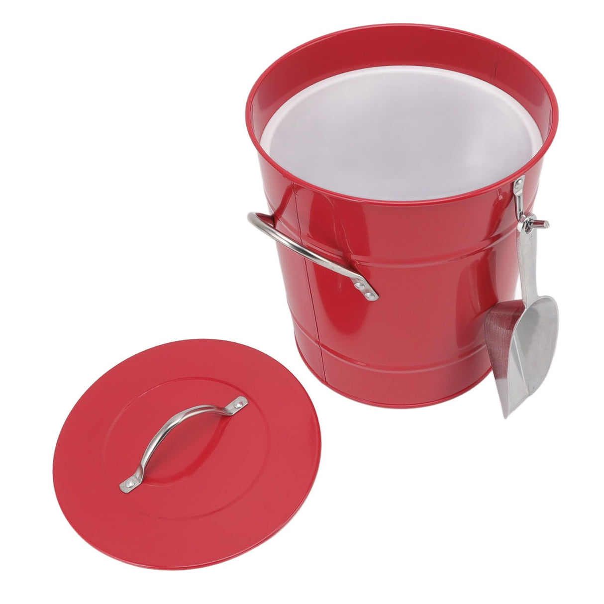 Ice Bucket Round with Ice Shovel Galvanized Sheet Plastic Beer Chiller Bin for Bar Home Red