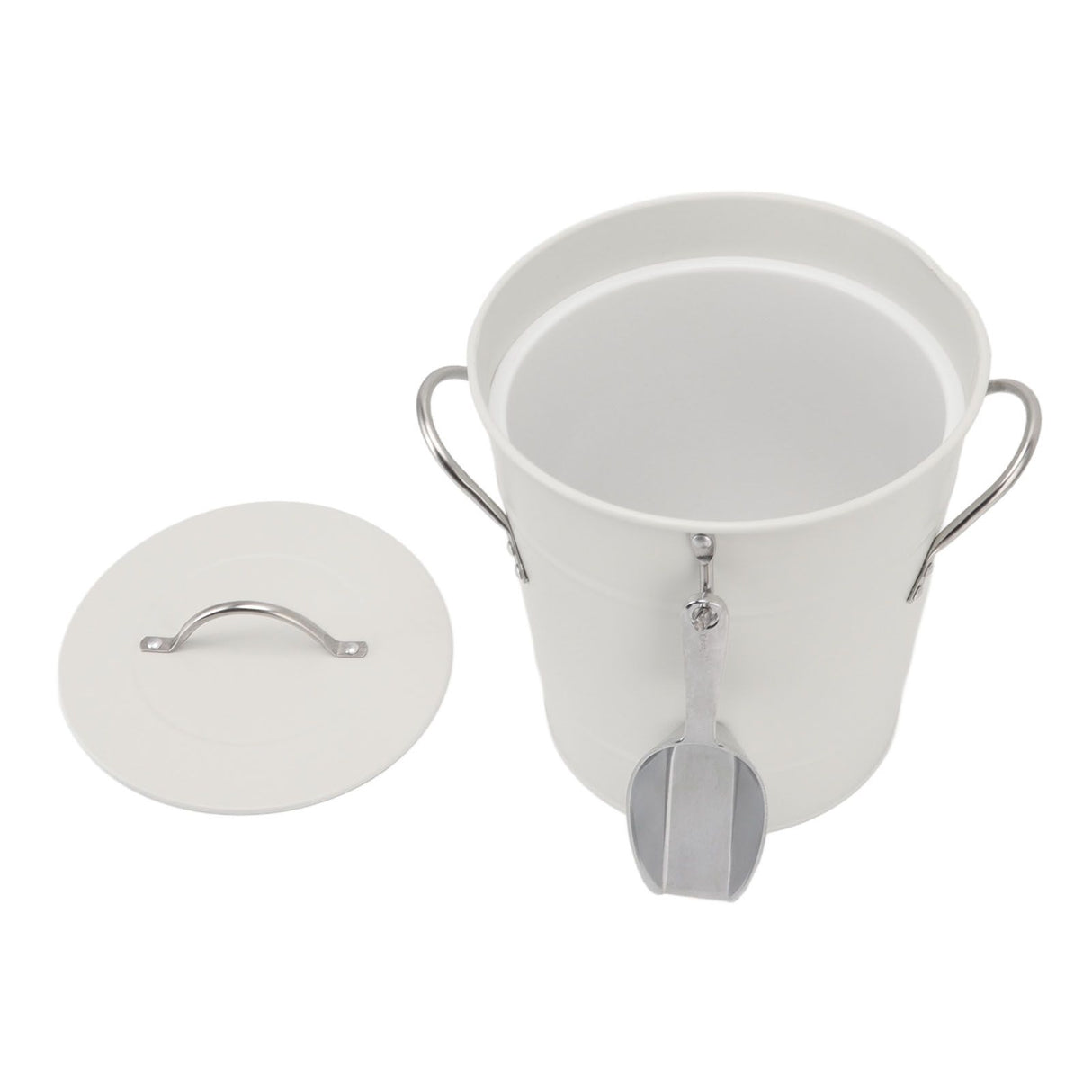 Ice Bucket Round with Ice Shovel Galvanized Sheet Plastic Beer Chiller Bin for Bar Home White