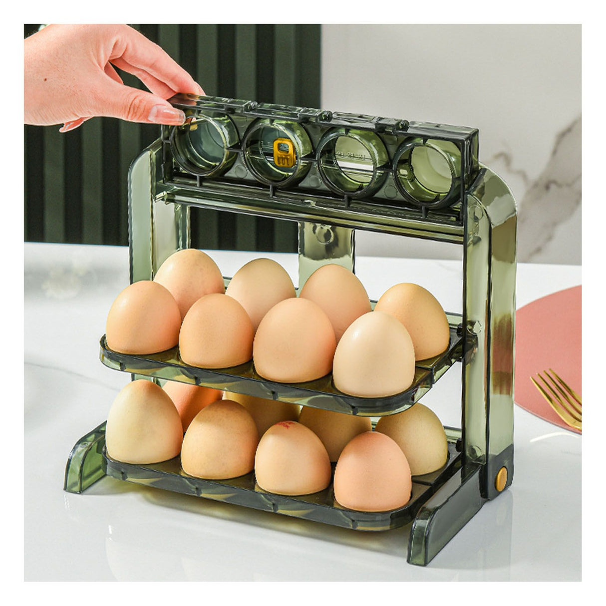 Foldable Egg Storage Container Simple 3 Layers Egg Protection Plastic Egg Tray Container Organizer for Home Kitchen Transparent Green