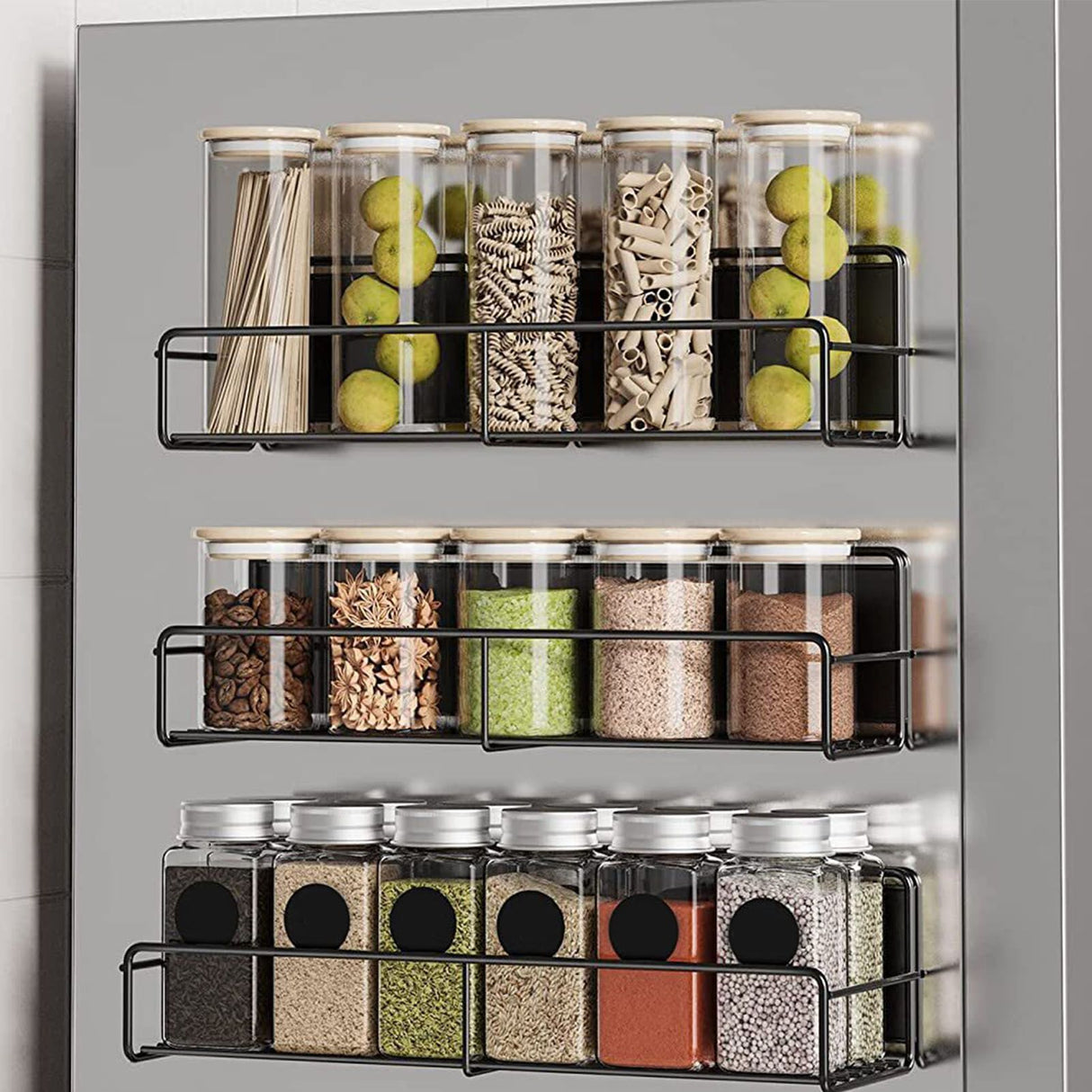 Wall Mounted Magnetic Shelf Refrigerator Punch Free Seasoning Rack Metal Storage Rack 30x10.5x7cm/11.8x4.1x2.8in