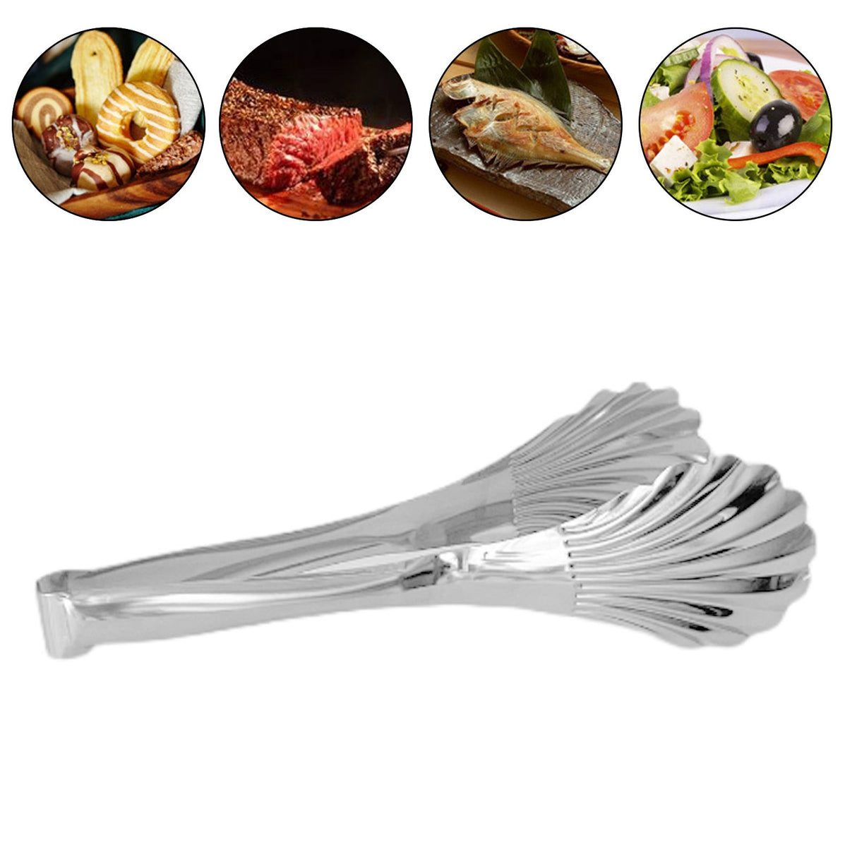 Cooking Tongs Multipurpose Heat Resistance Shell Shape Stainless Steel Kitchen Tongs for Cooking Barbecue Serving 201 (28cm/11.0in)
