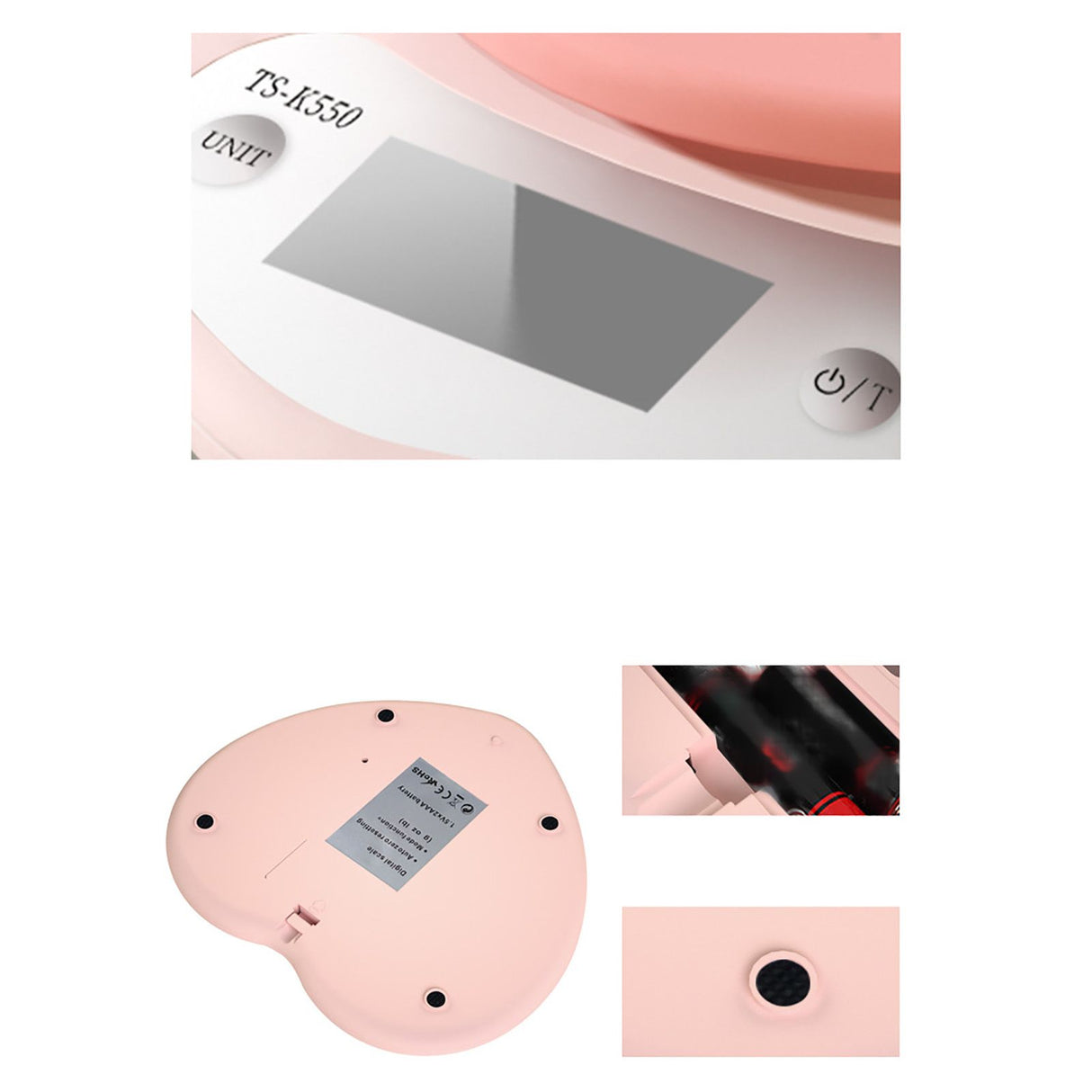 Digital Food Scale HD LCD Display 3 Units Accurate Heart Shaped Small Kitchen Electronic Scale for Baking 1g/5kg Battery Type