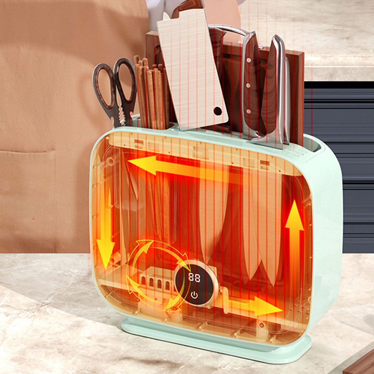 Wall Mounted Knife Holder Utensil Drying Rack Hot Air Circulation Knife Chopping Board Tableware Stand CN Plug 220V