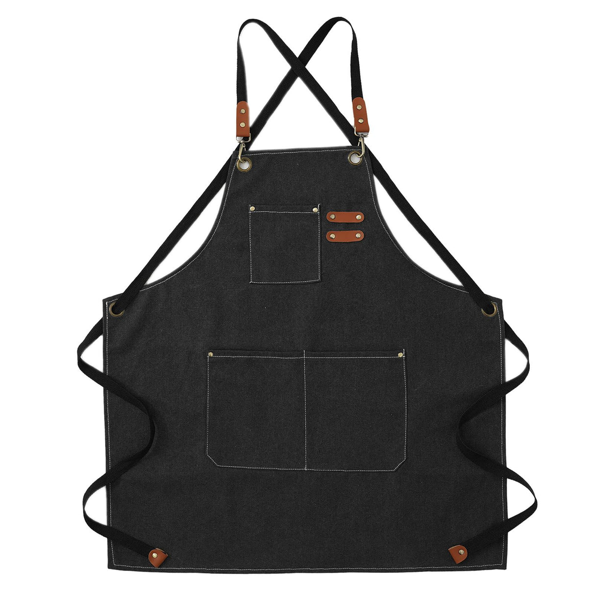 Artist Aprons Cotton Canvas Detachable Shoulder Straps Soft Comfortable Double Stitched Pockets Gardening Apron Black