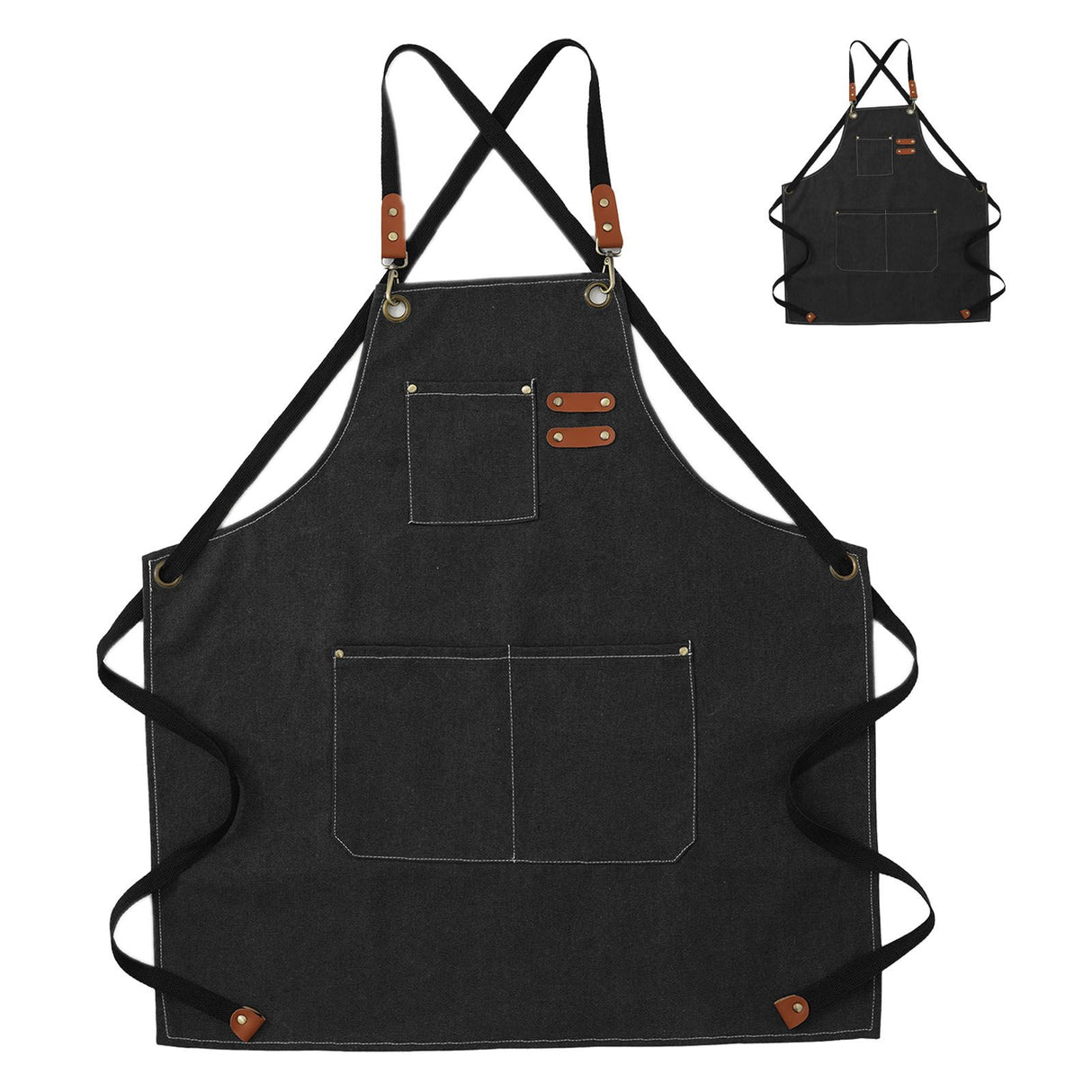 Artist Aprons Cotton Canvas Detachable Shoulder Straps Soft Comfortable Double Stitched Pockets Gardening Apron Black