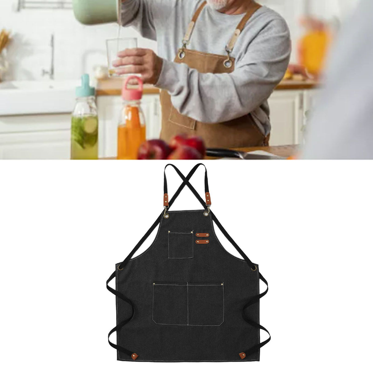 Artist Aprons Cotton Canvas Detachable Shoulder Straps Soft Comfortable Double Stitched Pockets Gardening Apron Black