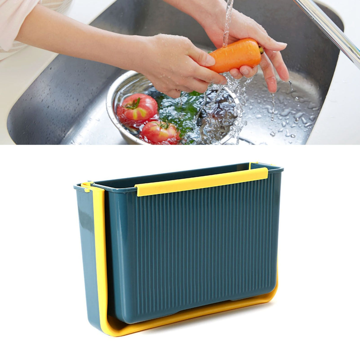 Wall Mounted Folding Trash Bin Strong Load Bearing Large Capacity Kitchen Hanging Trash Can for Home Blue