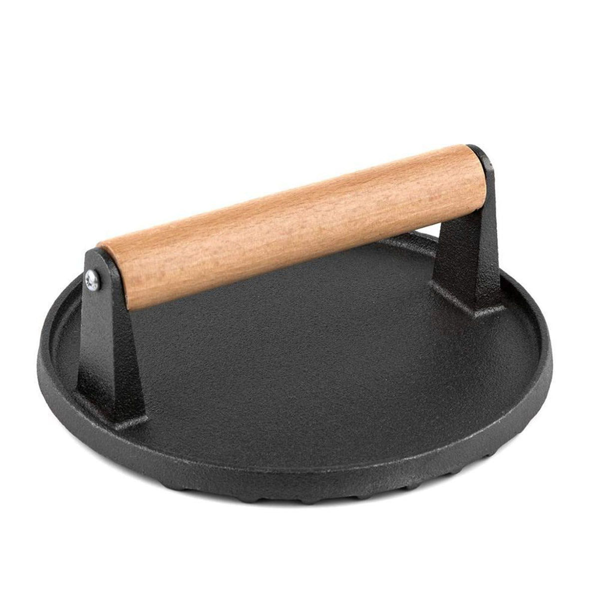 Squid Press Metal Round Patty Maker Meat Press Flattener Plate Barbecue Tool with Wood Handle for Outdoor Picnic