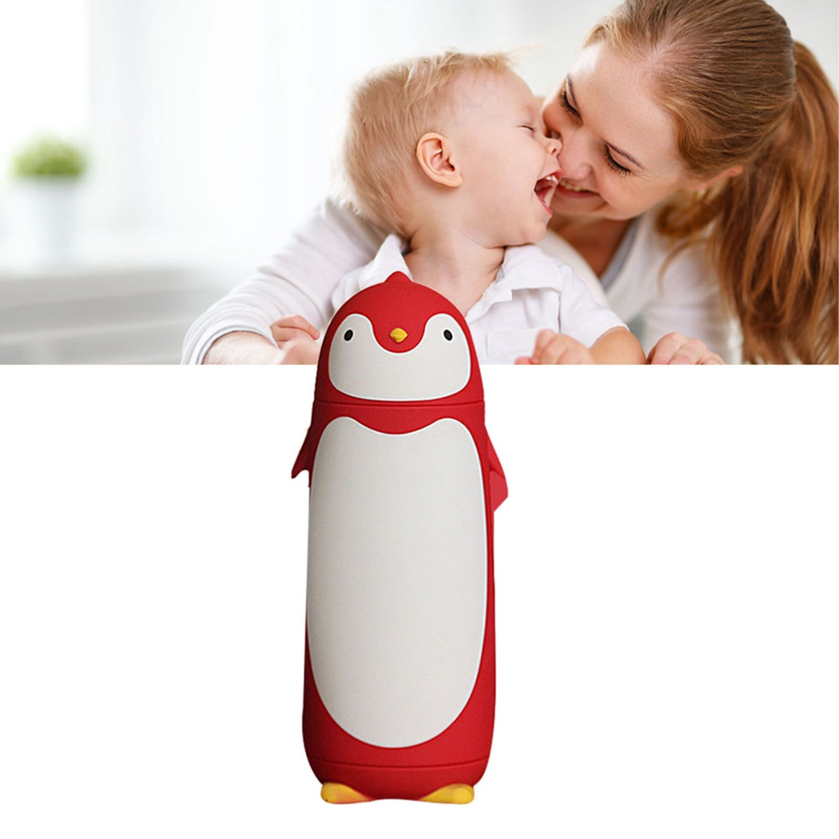 Water Bottle Penguin Design Heat Insulation 300ml Portable Water Cup for Outdoor Red
