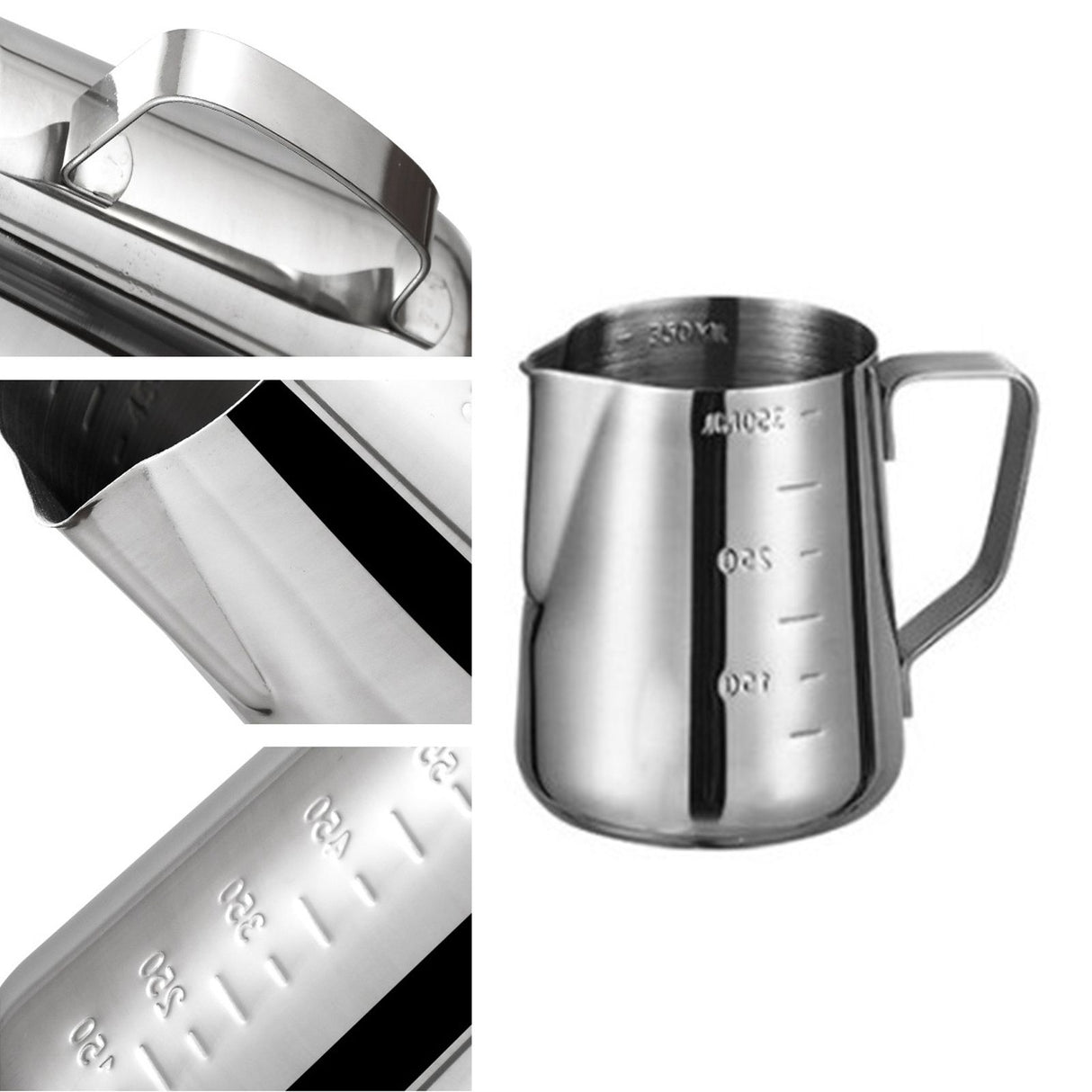 Frothing Cup 350ML Food Grade Stainless Steel Anti Slip Handle Milk Frother Pitcher with Scale