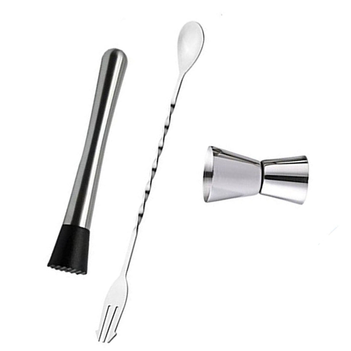 Cocktail Mixing Spoon Muddler and 15ml 30ml Jigger Stainless Steel Bar Tool Set for Home