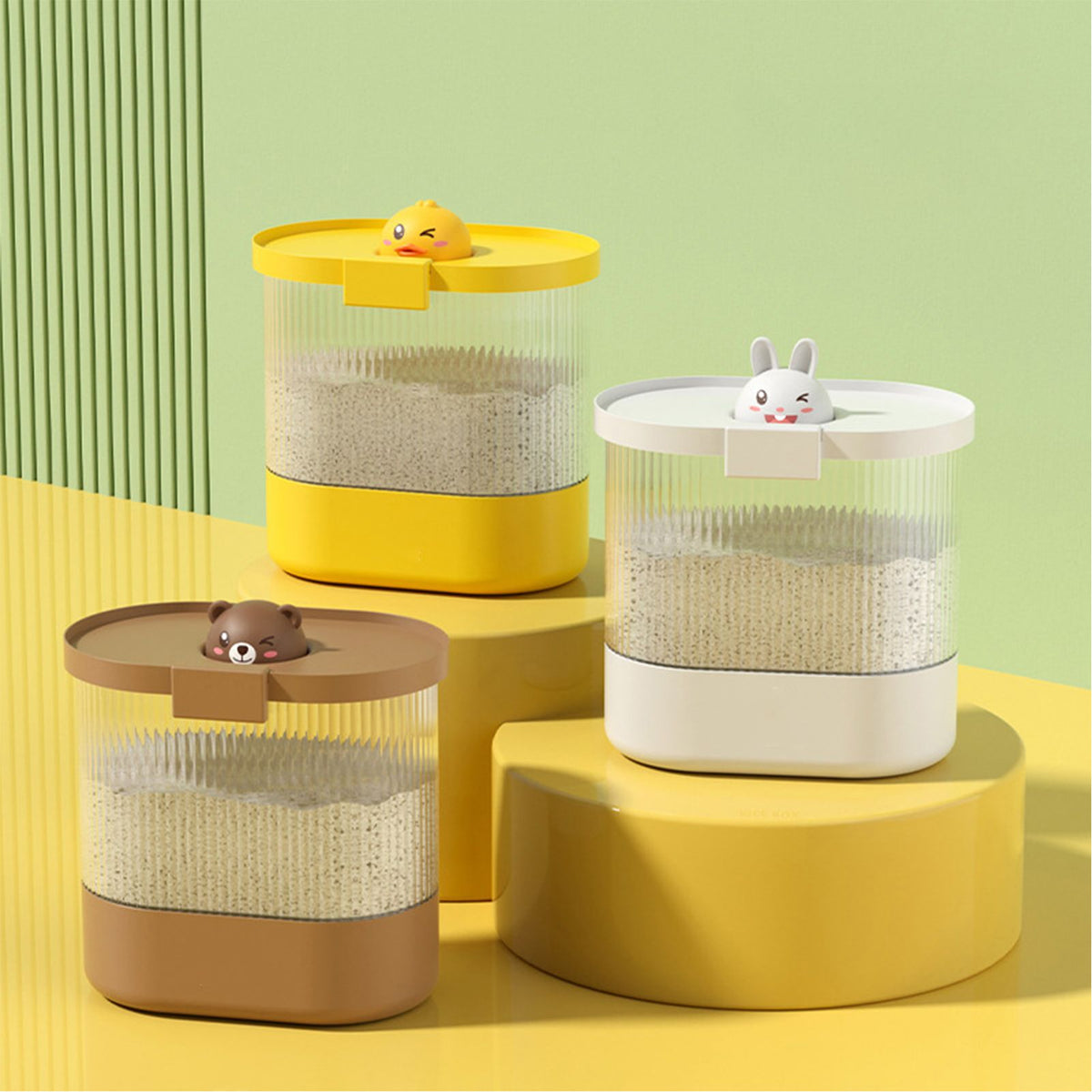 Rice Bucket Damp Proof Sealing Thickened PP PET Grain Storage Tank for Home Flour Dog Food L White Rabbit