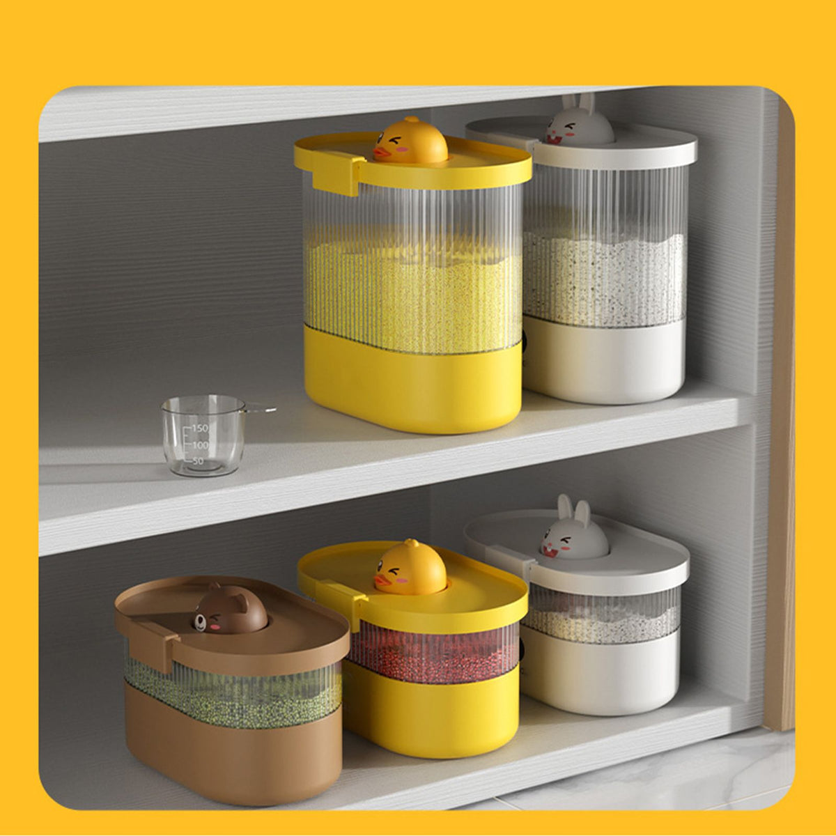Rice Bucket Damp Proof Sealing Thickened PP PET Grain Storage Tank for Home Flour Dog Food L White Rabbit