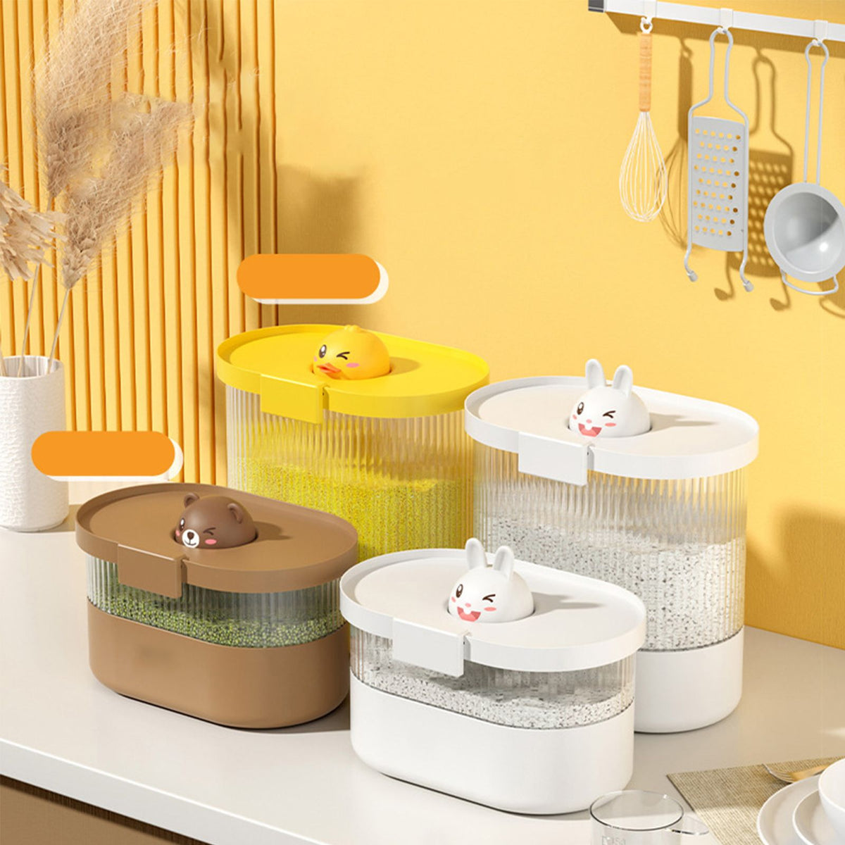Rice Bucket Damp Proof Sealing Thickened PP PET Grain Storage Tank for Home Flour Dog Food L White Rabbit