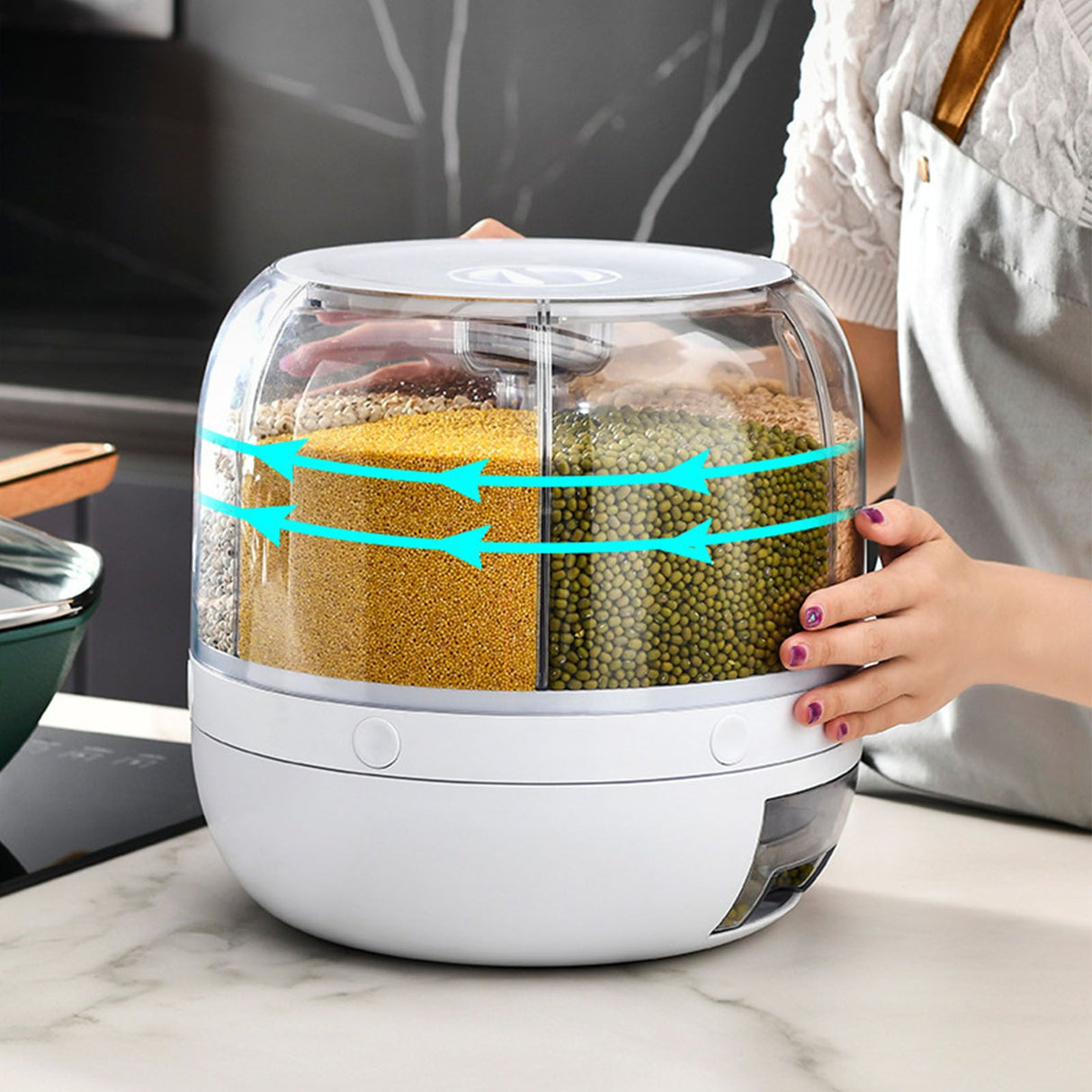 Grains Separate Storage Box Sealed Rotating Rice Bucket Home Insect Damp Proof Rice Storage Tank L 27x27cm/10.6x10.6in