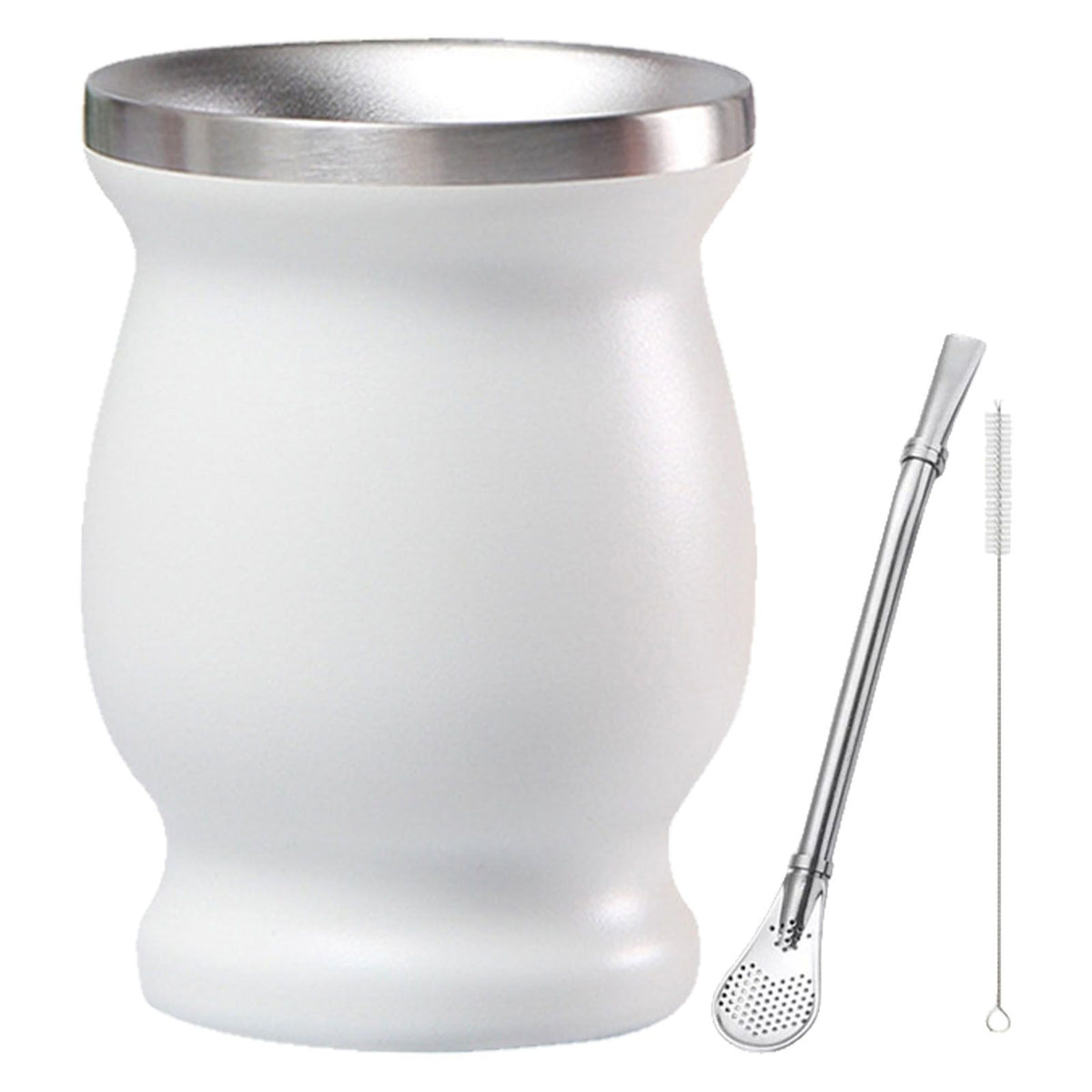 8oz 304 Stainless Steel Gourd Cup Double Layers Vacuum Insulation Cup with Straw Brush White