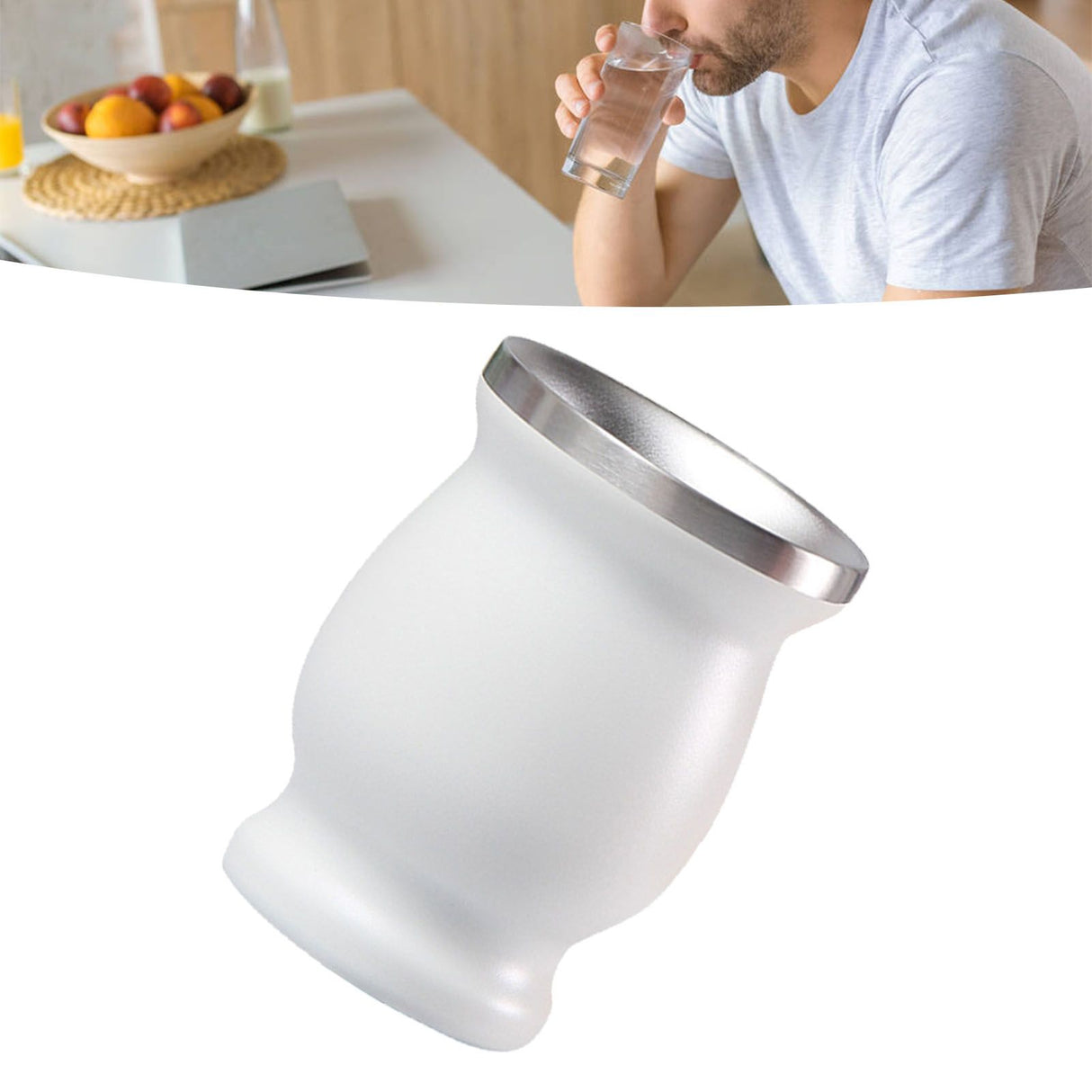 8oz 304 Stainless Steel Gourd Cup Double Layers Vacuum Insulation Cup with Straw Brush White