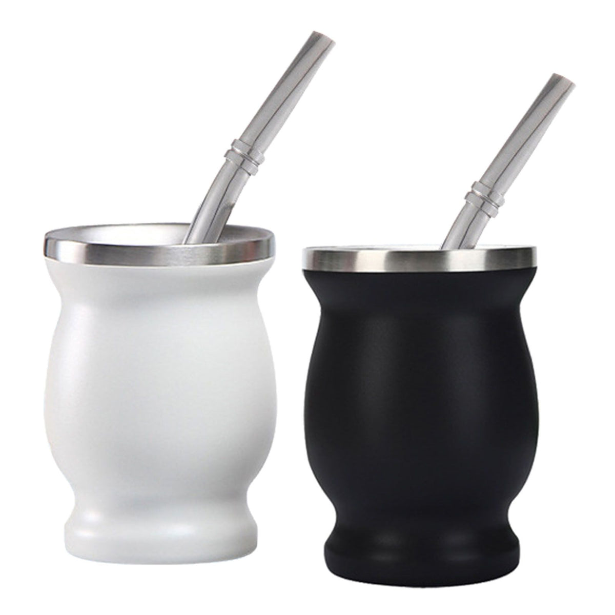 8oz 304 Stainless Steel Gourd Cup Double Layers Vacuum Insulation Cup with Straw Brush White