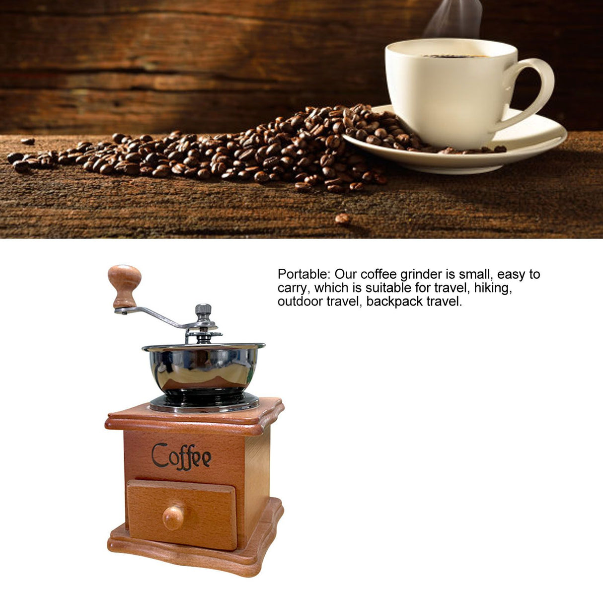 Manual Coffee Grinder Italian Retro Portable Stainless Steel Brown Hand Crank Coffee Mill for Home