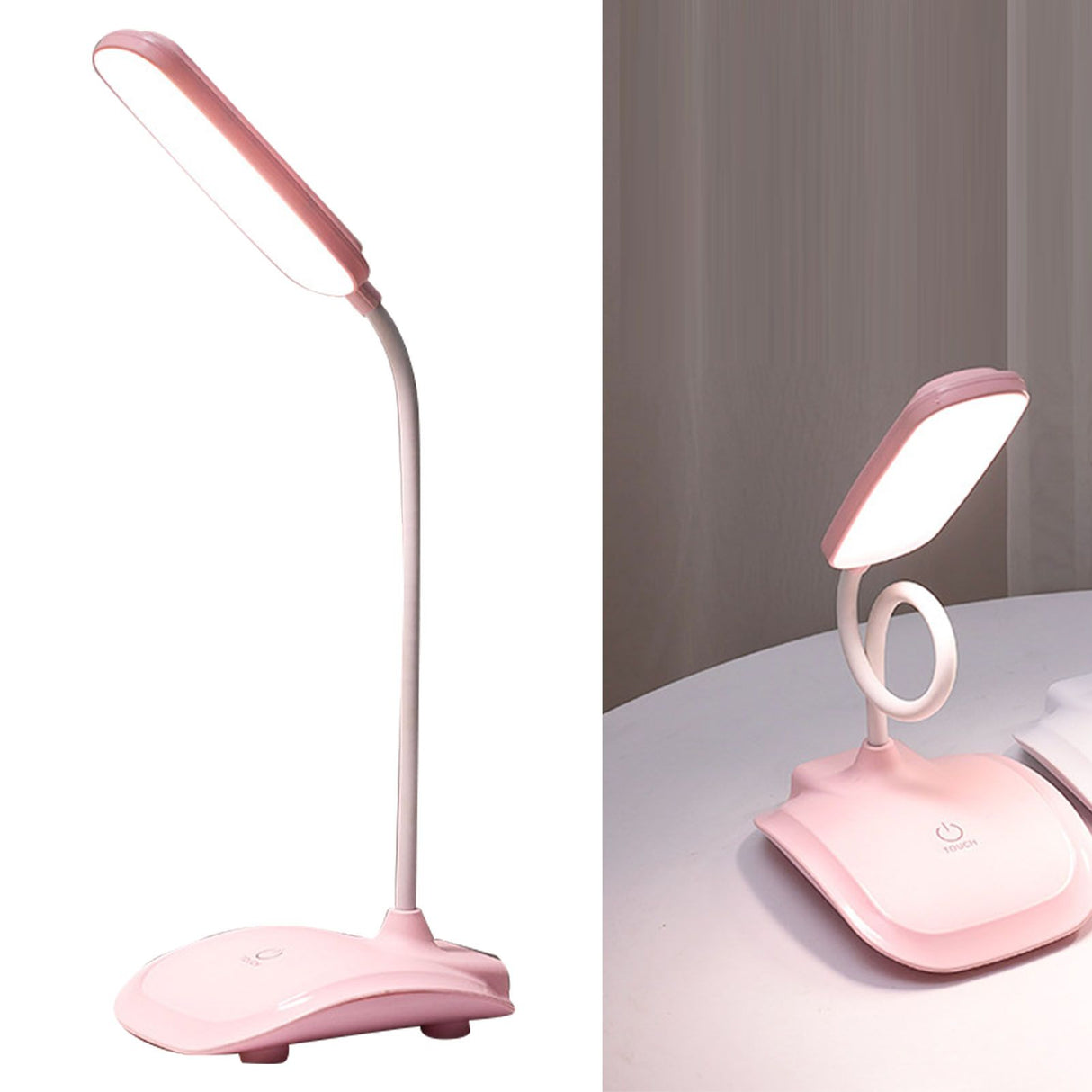 LED Desk Lamp Touch Control Three Level Color Temperature Stepless Dimming USB Charging Table Lamp Pink
