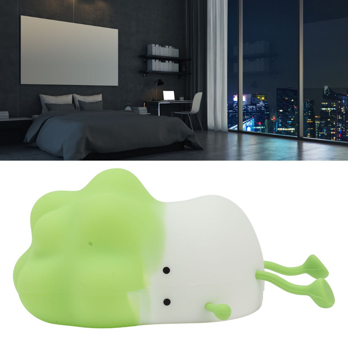 Cabbage Silicone Night Light Cartoon Vegetable Cell Phone Holder Decompression Rechargeable Night Lamp for Bedside Decor Green