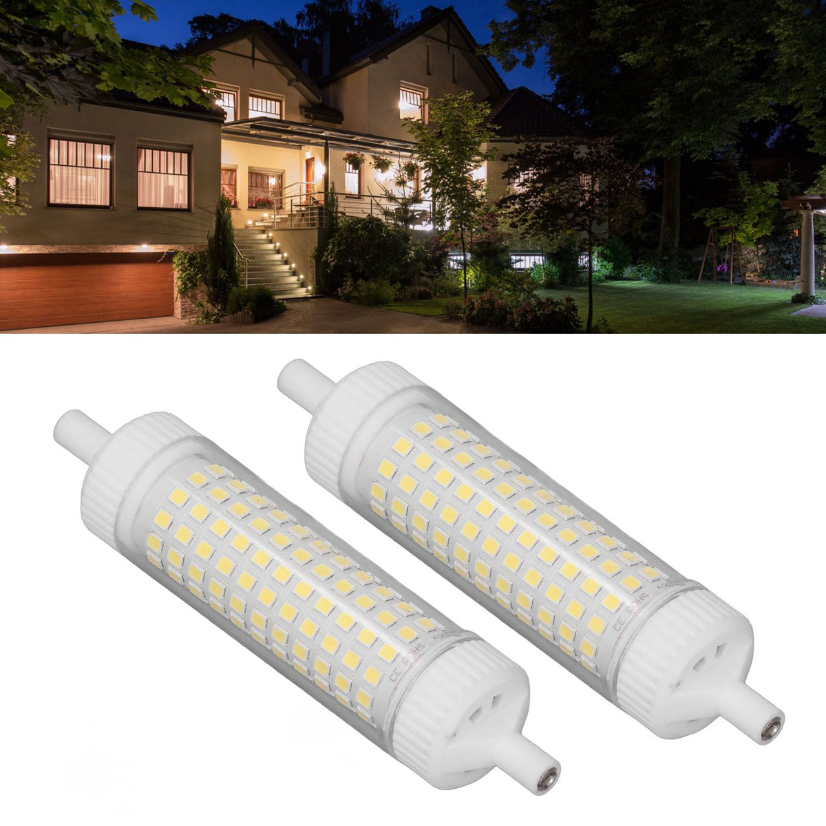 2Pcs R7S LED Light Bulb 118mm Dimmable 15W 154 LEDs Double Ended Floodlight for Home Night Advertising Lighting 220V White Light