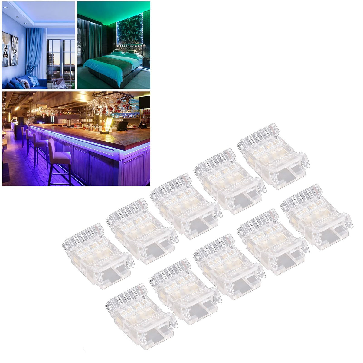 10Pcs COB LED Strip to Wire Connector 4Pin 10mm Transparent Solderless LED Adapter Connectors for Home School Office