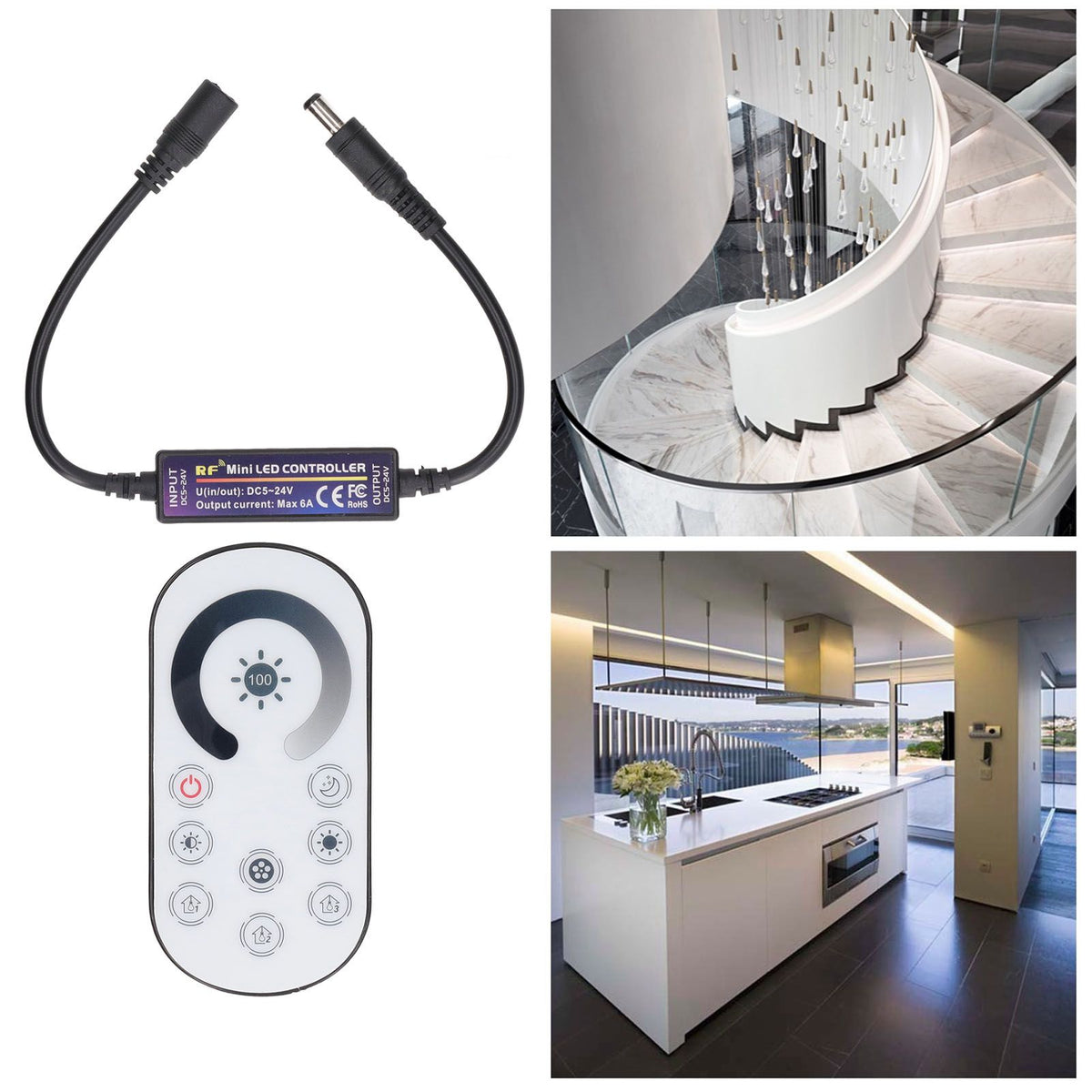 RF Full Touch Dimmer Wireless Constant Voltage LED Controller Mini Induction Light Bar Controller DC 5‑24V