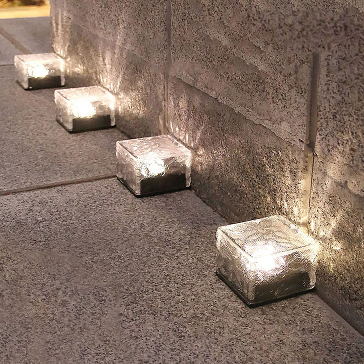 Solar Ground Light Ice Brick Shape Automatic Light Control Switch Waterproof Outdoor Landscape Lamp with Battery White Light