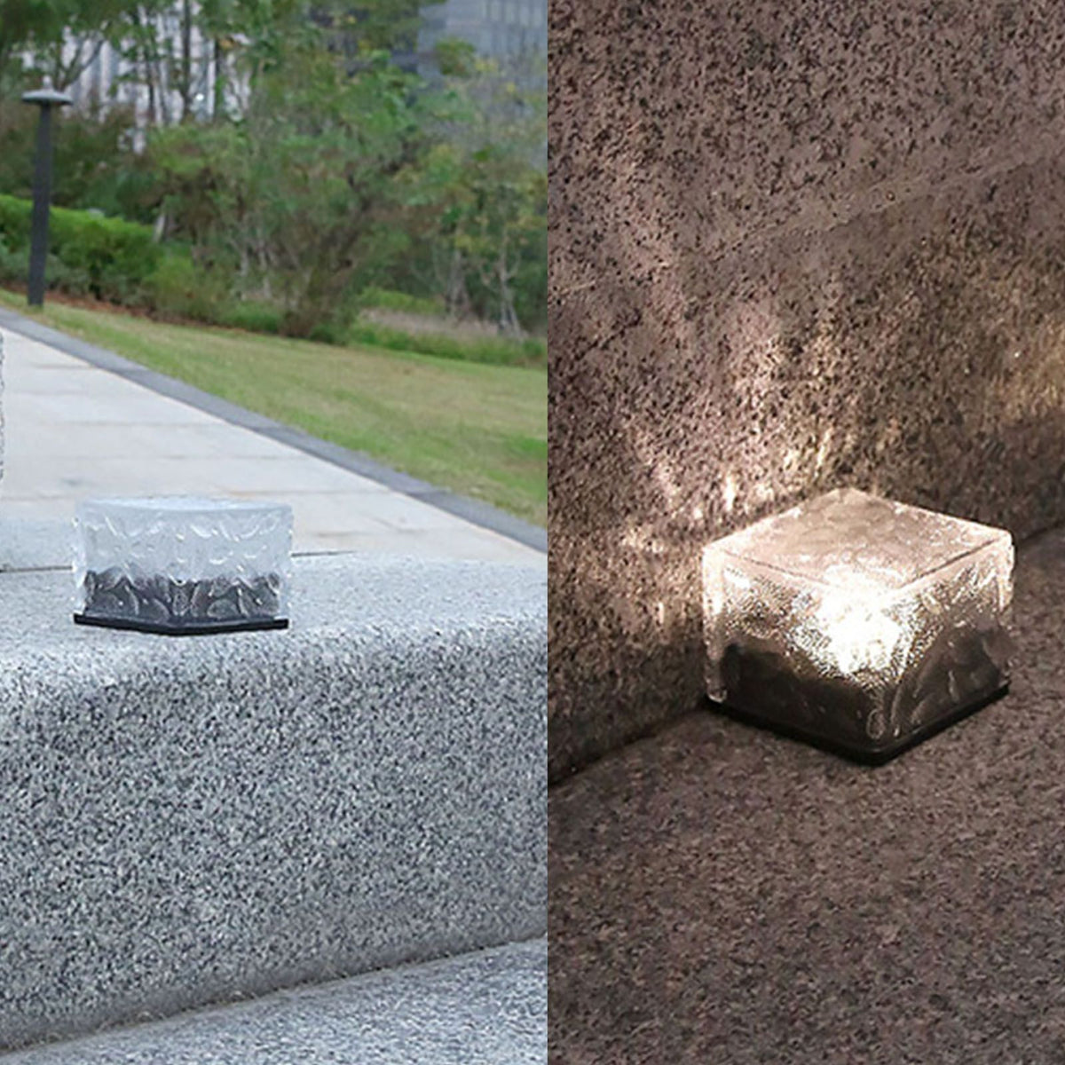 Solar Ground Light Ice Brick Shape Automatic Light Control Switch Waterproof Outdoor Landscape Lamp with Battery White Light