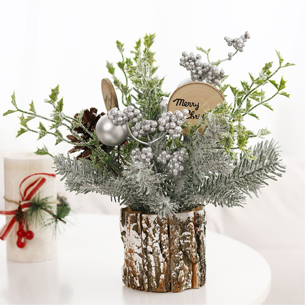 Mini Christmas Tree Decorations 35cm Flocking Pine Cone Simulation Artificial Christmas Tree Home Desktop Ornaments
