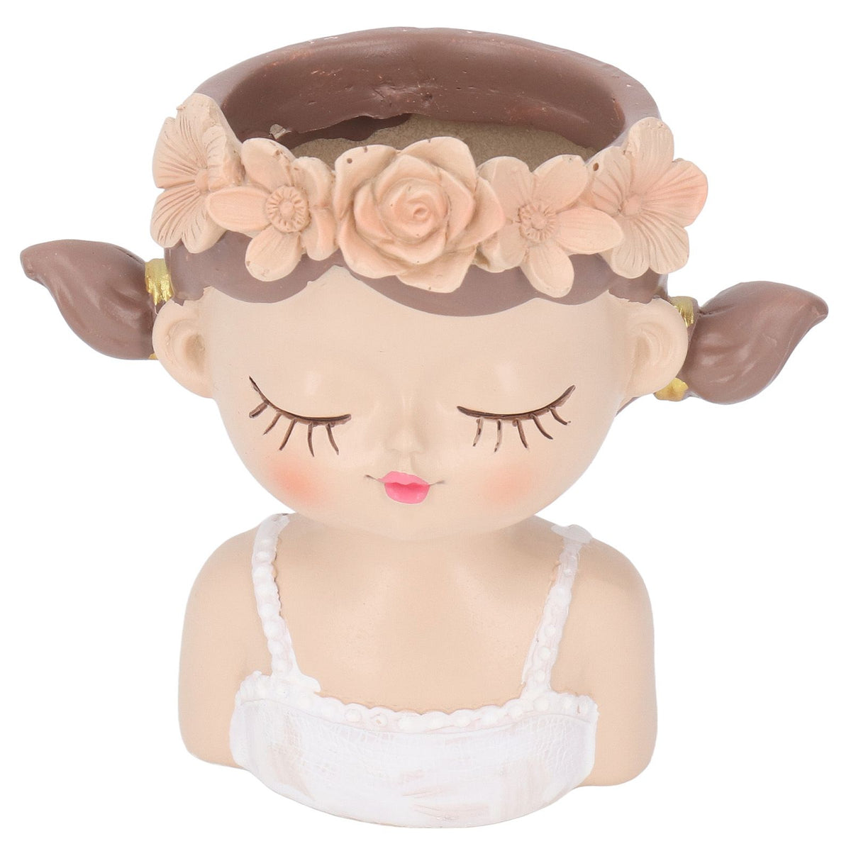Girl Flower Pot Cute Shape Resin Face Planter Pot with Drainage Hole for Succulents Cactus Indoor Outdoor Decoration