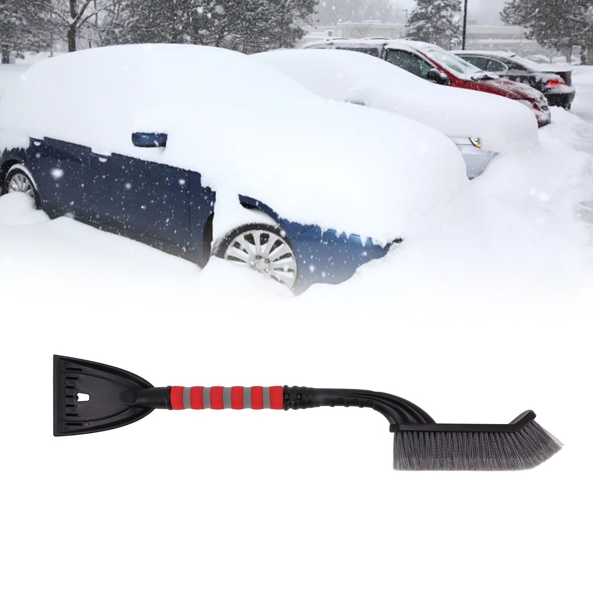 Snow Brush Detachable Ice Scraper Snow Removal Tool with Ergonomic Foam Grip for Cars Trucks Gray Red