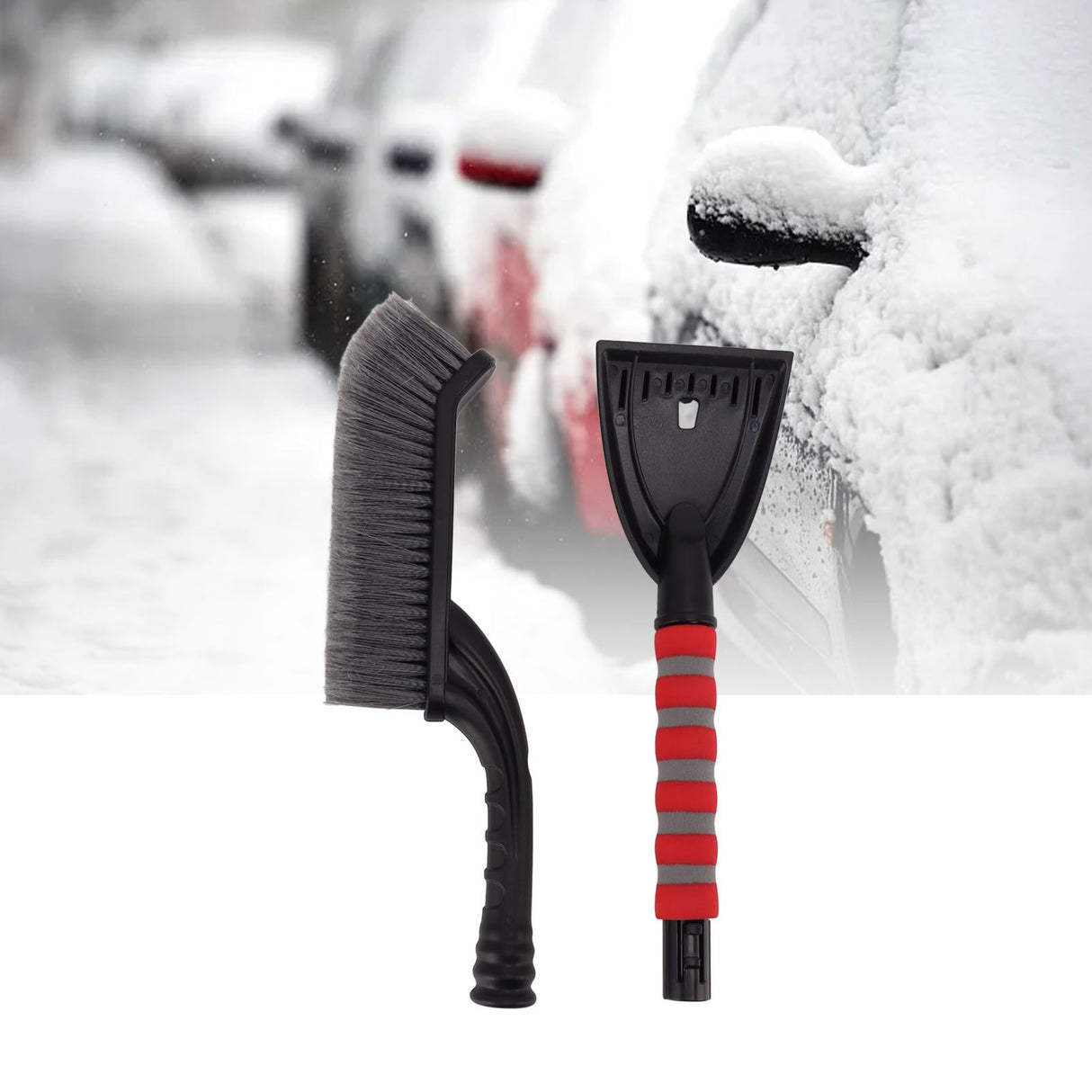 Snow Brush Detachable Ice Scraper Snow Removal Tool with Ergonomic Foam Grip for Cars Trucks Gray Red