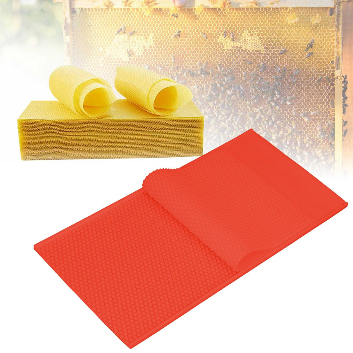 2 PCS 5.4mm Beeswax Foundation Sheets Press Embosser Machine Manual Silicone Beeswax Mold DIY Beekeeping Tool 41.3x20.5CM Red