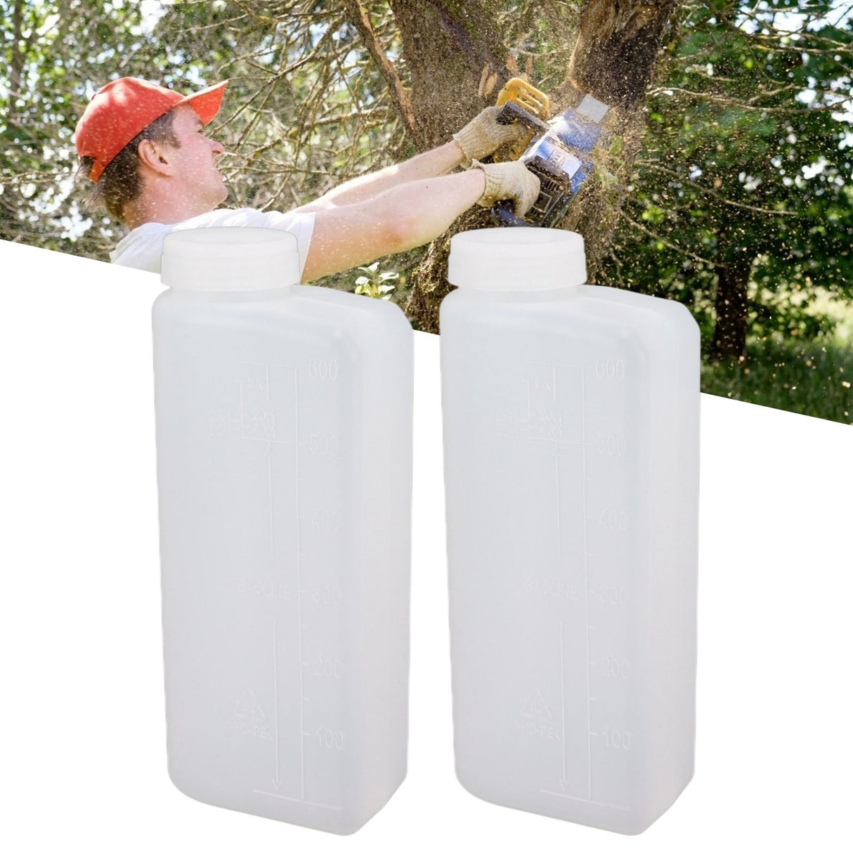 2PCS 600ML 2 Stroke Oil Petrol Fuel Mix Bottle Professional Oil Mixing Bottle Container for Chainsaw Ironing Machine