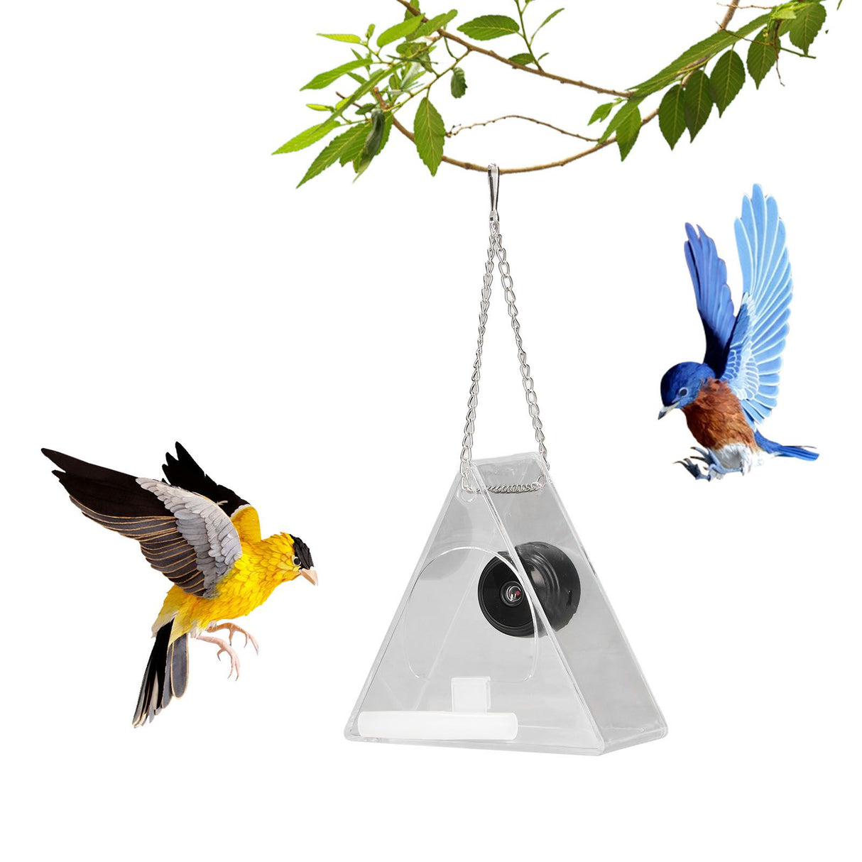 Smart Camera Bird Feeder Real Time Monitoring Hanging Bird Feeders for Outdoors Garden Triangle