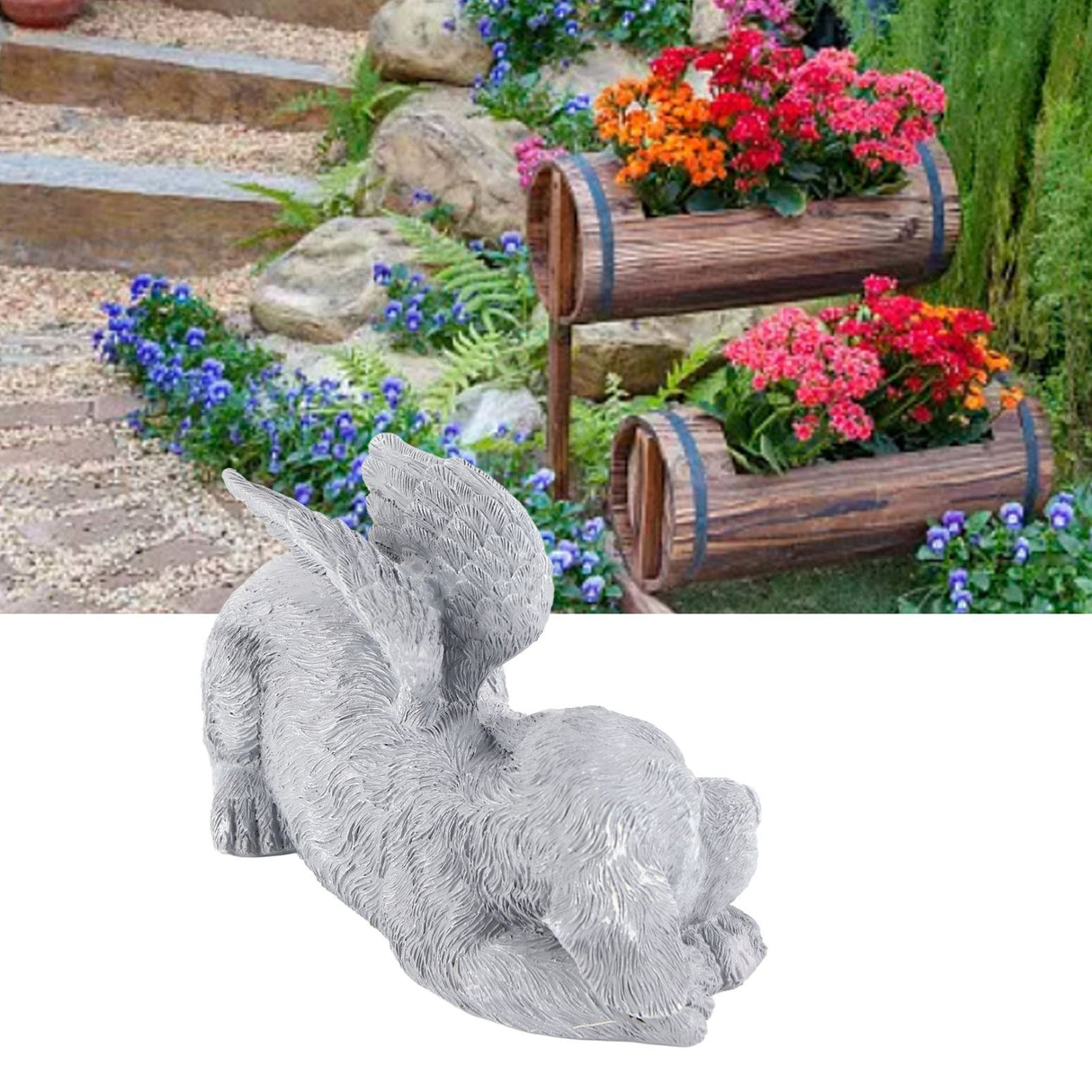 Pet Memorial Statue Resin Sleeping Pet Angel Garden Sculpture for Pet Memorial Gravestone Ornament Angel Dog