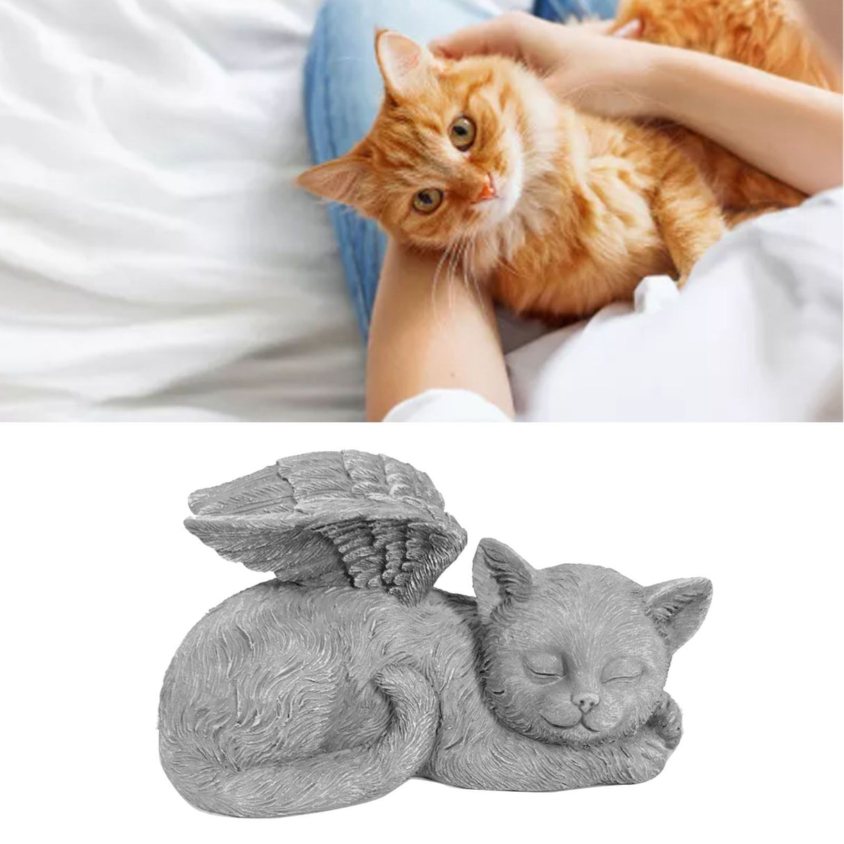 Pet Memorial Statue Resin Sleeping Pet Angel Garden Sculpture for Pet Memorial Gravestone Ornament Angel Cat