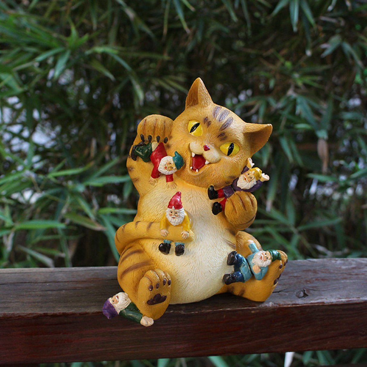 Cat Figurine Exquisite Details Texture Bright Colors Durable Resin Yellow Cat Statue for Garden Office Patio